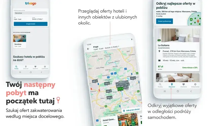porównywarki cen noclegów, ikony booking trivago kayak
