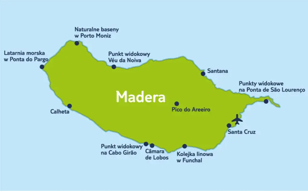 Mapa Madery z podziałem na regiony turystyczne, Południe vs Północ