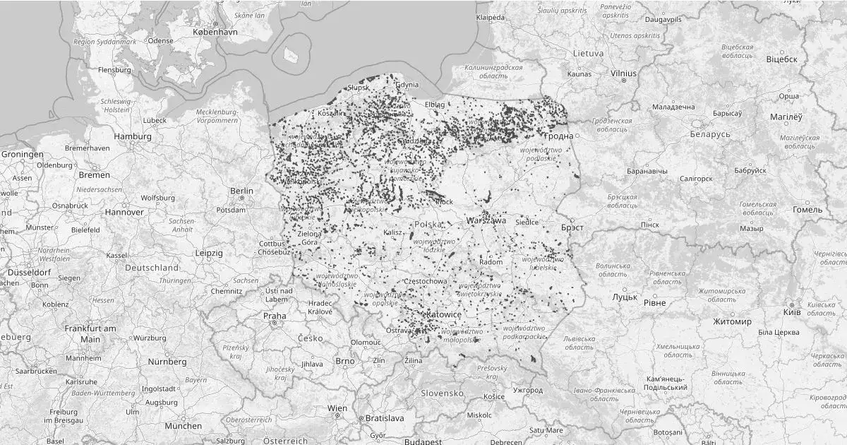 Mapa jezior mazowieckich z zaznaczonymi popularnymi lokalizacjami