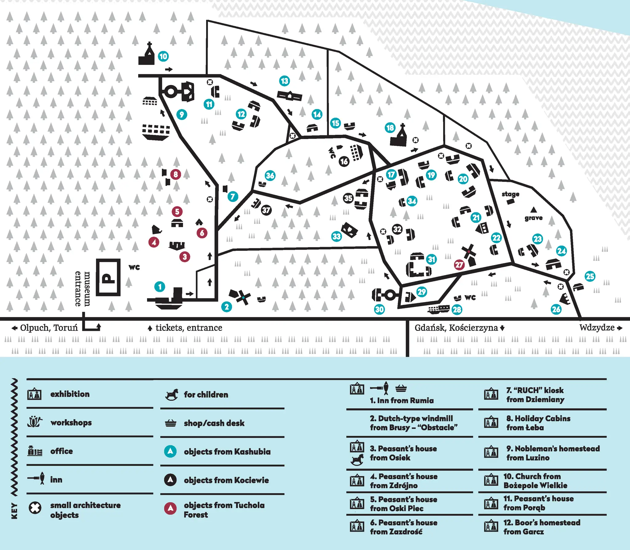 Skansen we Wdzydzach mapa