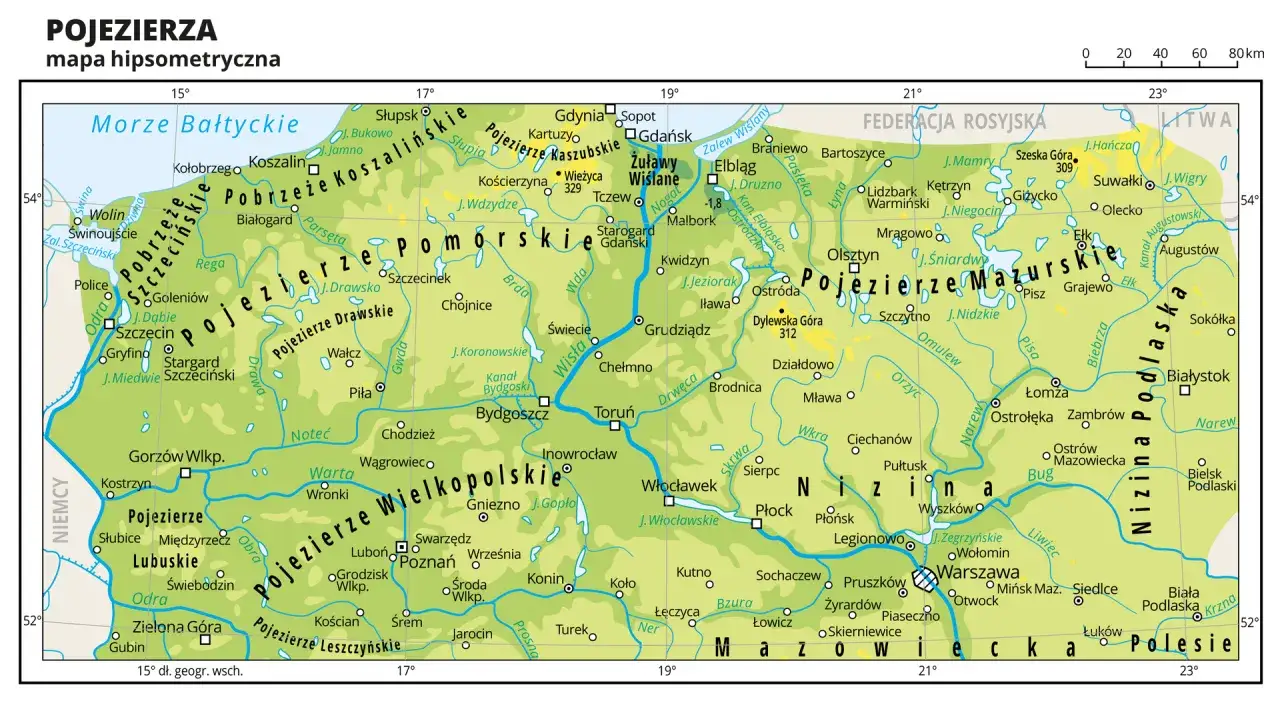 Mapa pojezierzy zachodniopomorskich