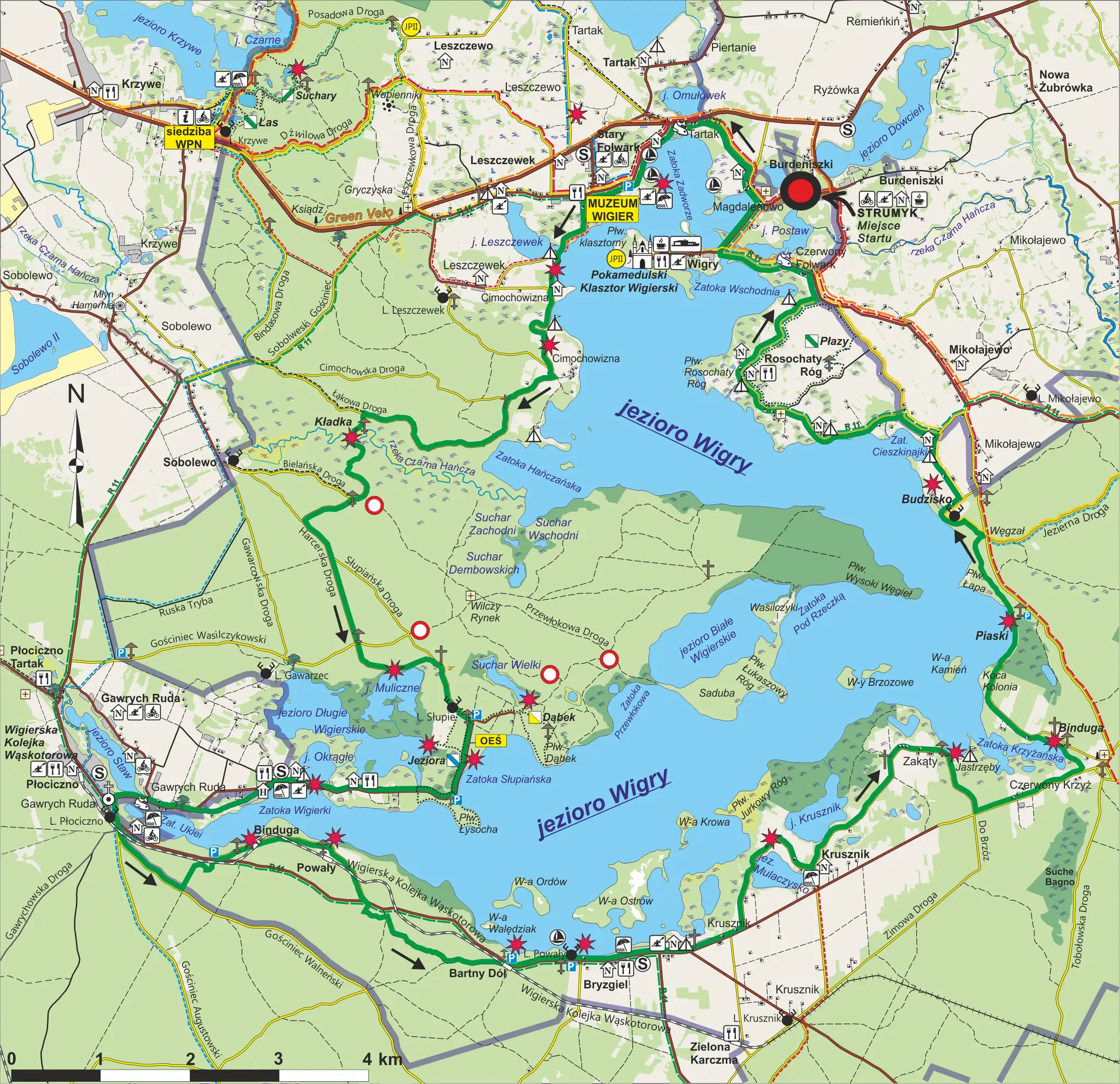 Mapa turystyczna Podlasia z jeziorami